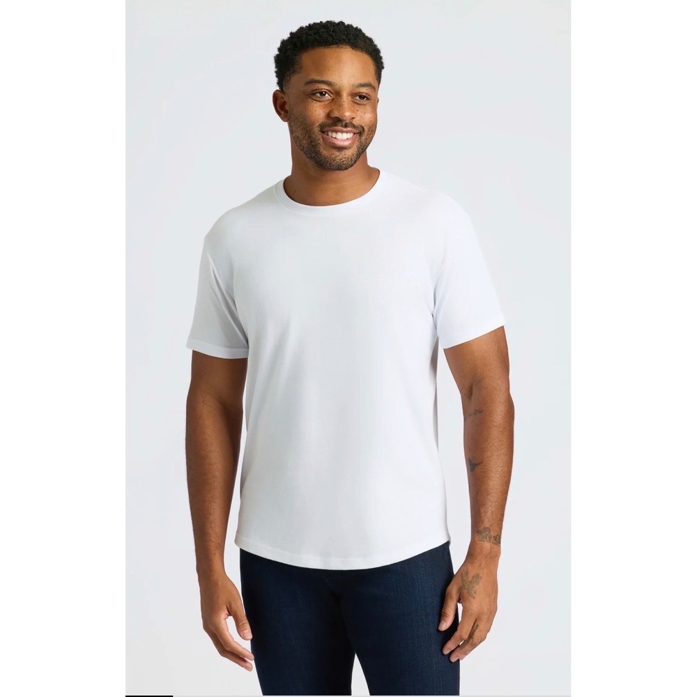 True Classic Mens White Crew Neck Short‎ Sleeve Tee Shirt XL curved Hem New